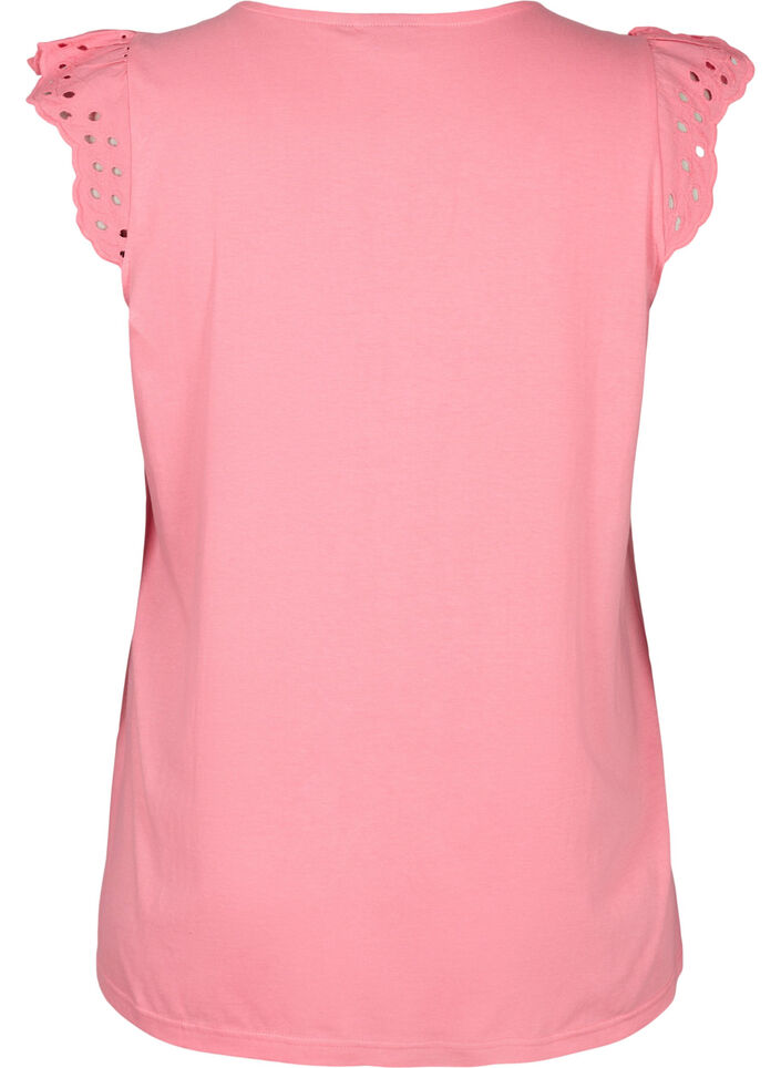 T-shirt z organicznej bawelny z haftem angielskim, Strawberry Pink , Packshot image number 1