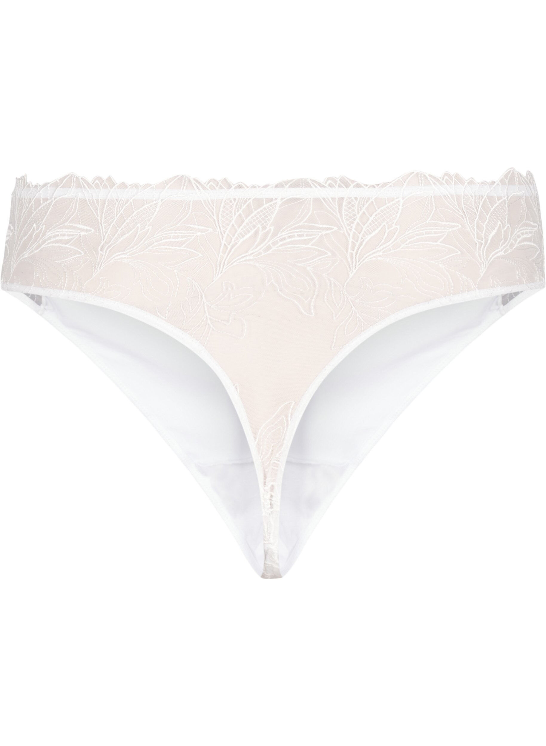ZizziStringi z mikrofibry z koronka, Biały, Packshot image number 1