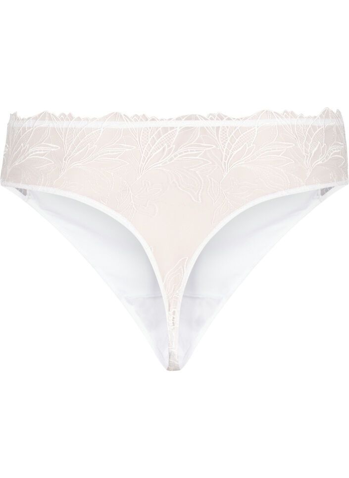 Stringi z mikrofibry z koronka, Biały, Packshot image number 1