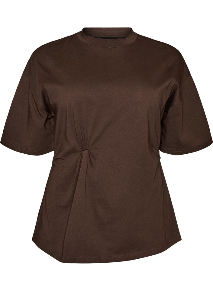 T-shirt z drapowaniem, Brązowy, Packshot image number 0