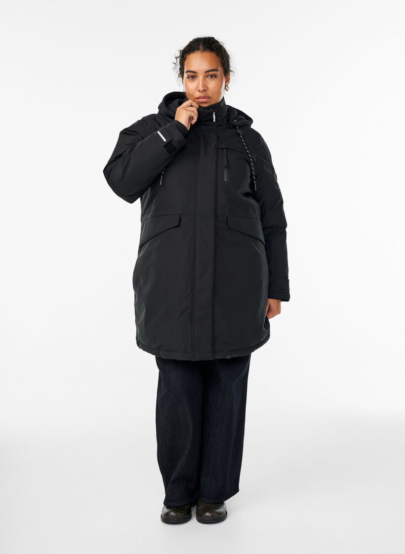 Hydrofobowa parka z kapturem i funkcjonalnymi detalami, Czarne, Model image number 1