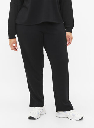 Spodnie z mieszanki modalu z rozcieciem, Black, Model image number 2