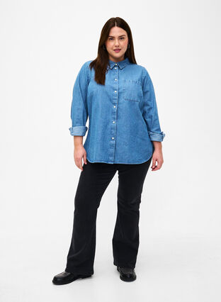 Jeansowa koszula z dlugimi rekawami i kieszenia na piersi, Light Blue Denim, Model image number 2