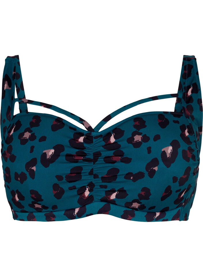 Góra od bikini z marszczeniami i tasiemkami, Leopard, Packshot image number 0