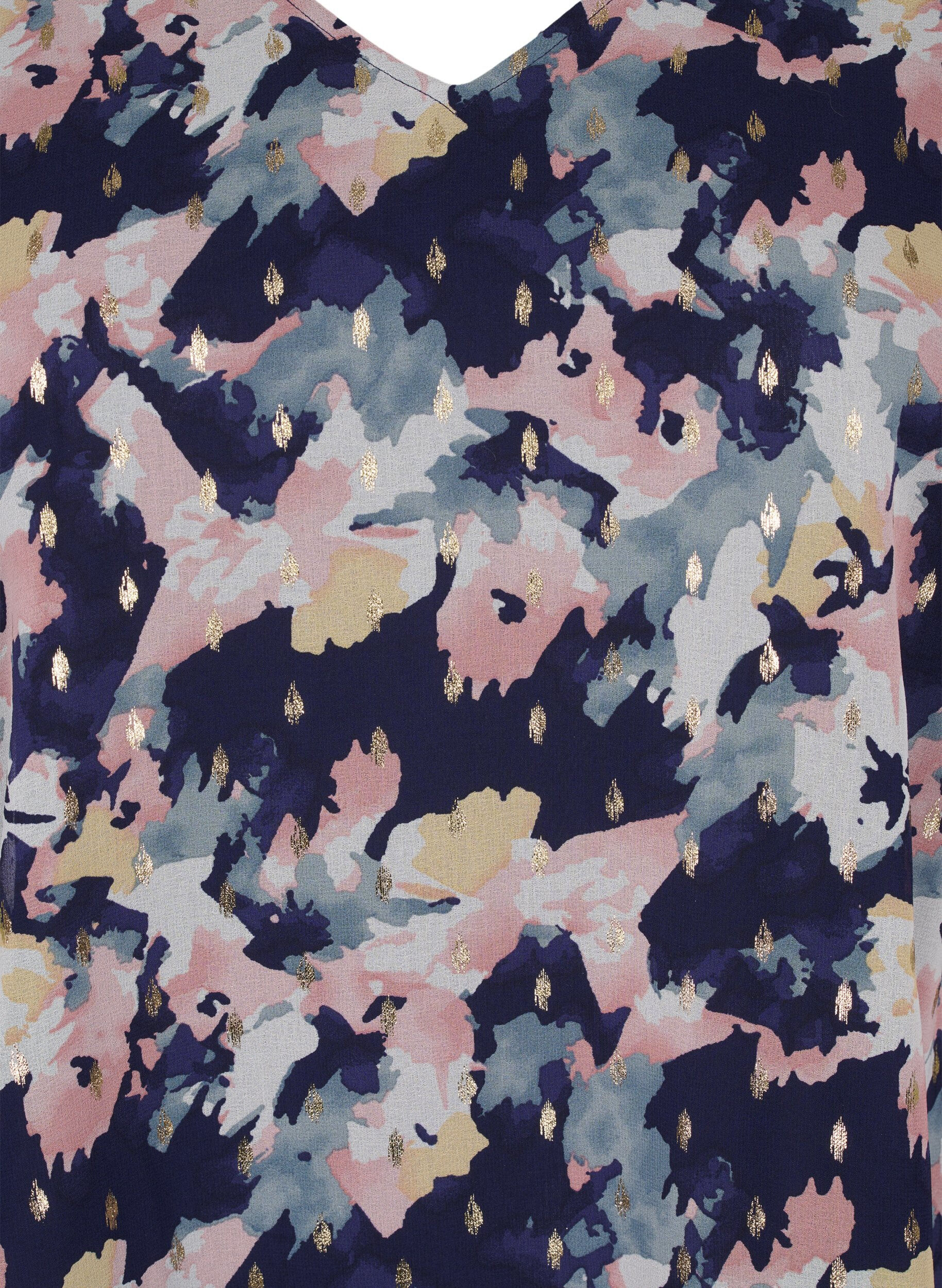 Zizzi Bluzka w kwiaty z dlugim rekawem i dekoltem w szpic, Night Sky AOP Flower, Packshot image number 2