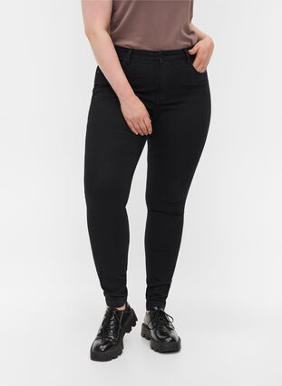 Bardzo waskie jeansy Amy z wysokim stanem, Black, Model image number 3