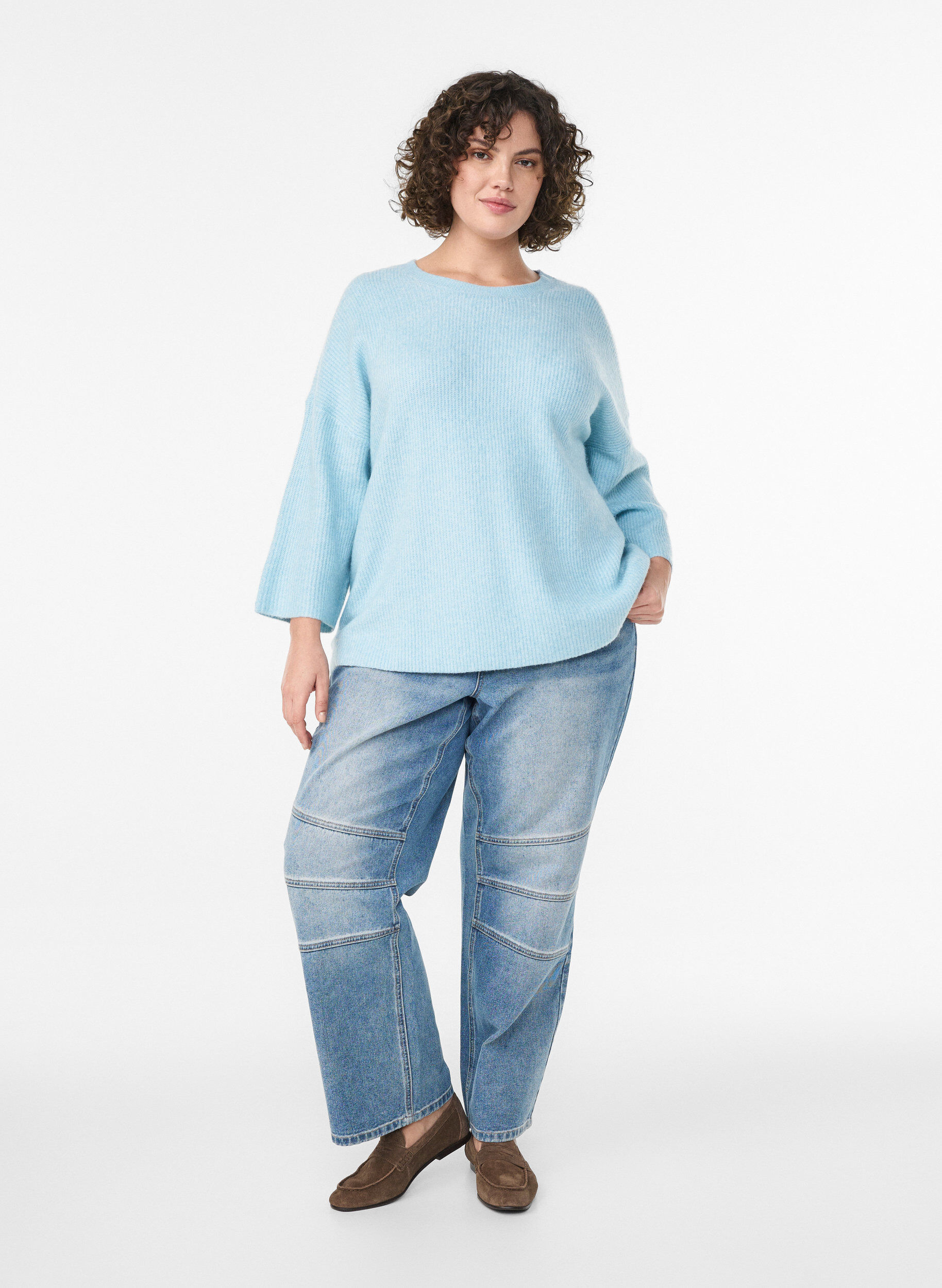 Zizzi Luzna dzianina z 3/4-sleeves, Niebieskie, Model image number 1