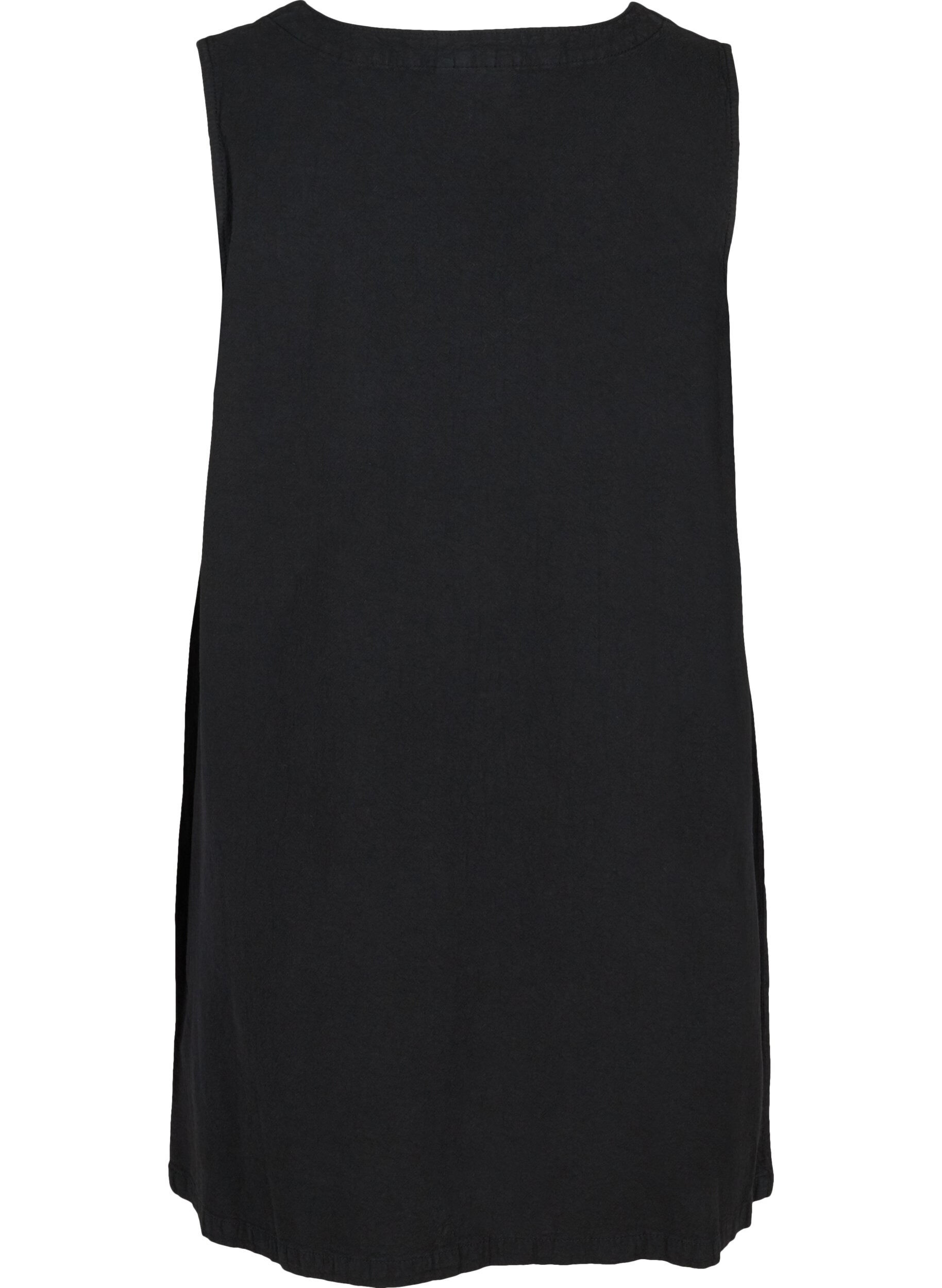 Zizzi Sleeveless cotton tunic with buttons, Black, Packshot image number 1