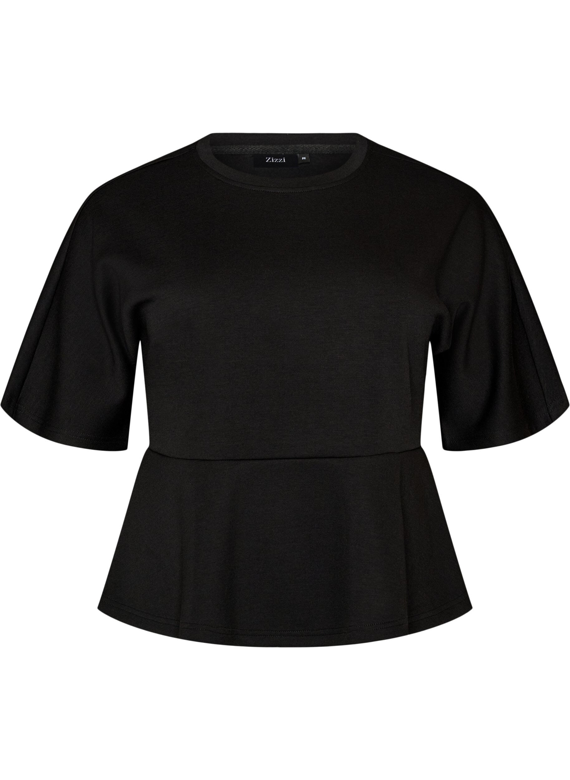 ZizziBluzka peplum z rekawami do lokcia, Czarne, Packshot image number 0