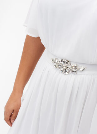 Dluga sukienka z plisami i krótkimi rekawkami, Bright White, Model image number 3