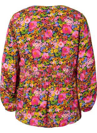 Kwiecista bluzka z wiskozy z marszczeniem, Neon Flower Print, Packshot image number 1