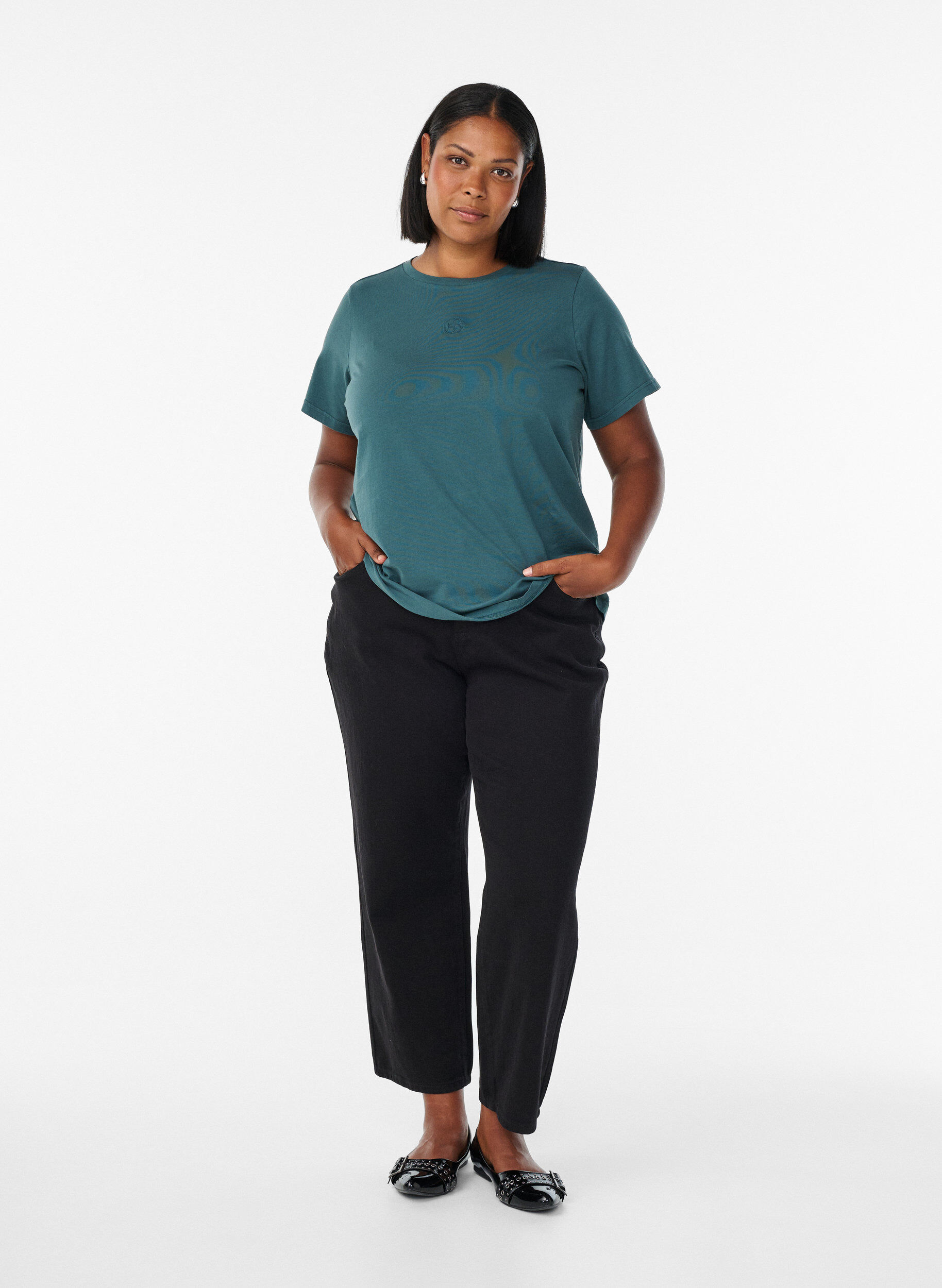 Zizzi Koszulka z bawelny organicznej o spranym wygladzie, Niebieskie, Model image number 1