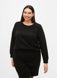 Jednokolorowa bluzka z faktura, Black, Model