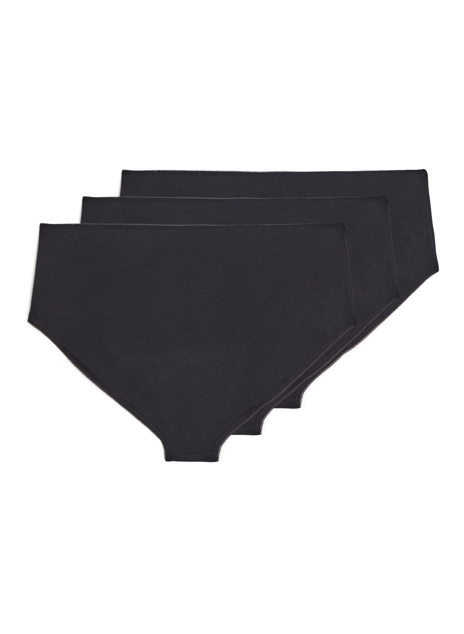 Zizzi3-pack bawelniane figi damskie z normalnym stanem, Czarne, Packshot image number 1