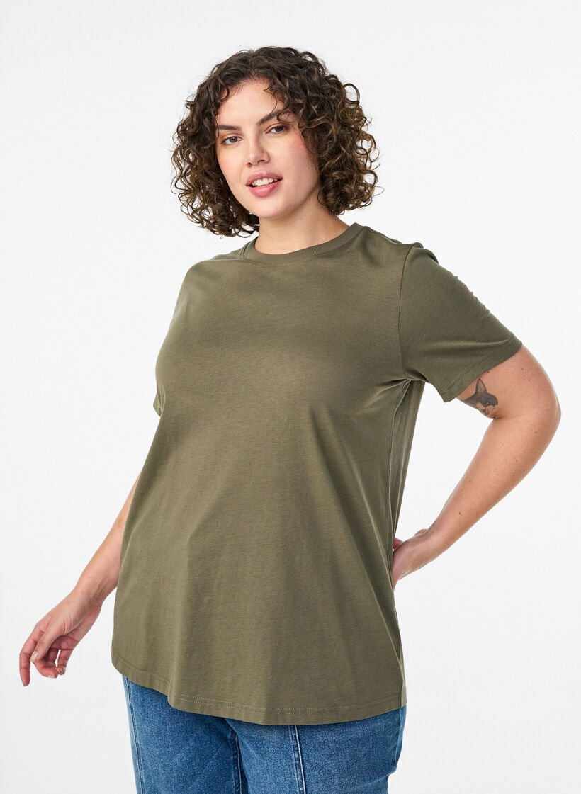 Podstawowa koszulka bawelniana z okraglym dekoltem, Zielony, Model image number 0