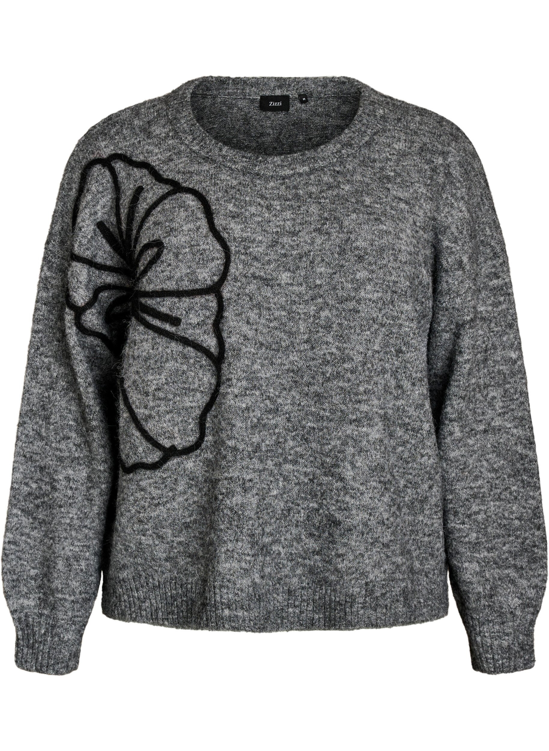 Sweter z aplikacja kwiatowa