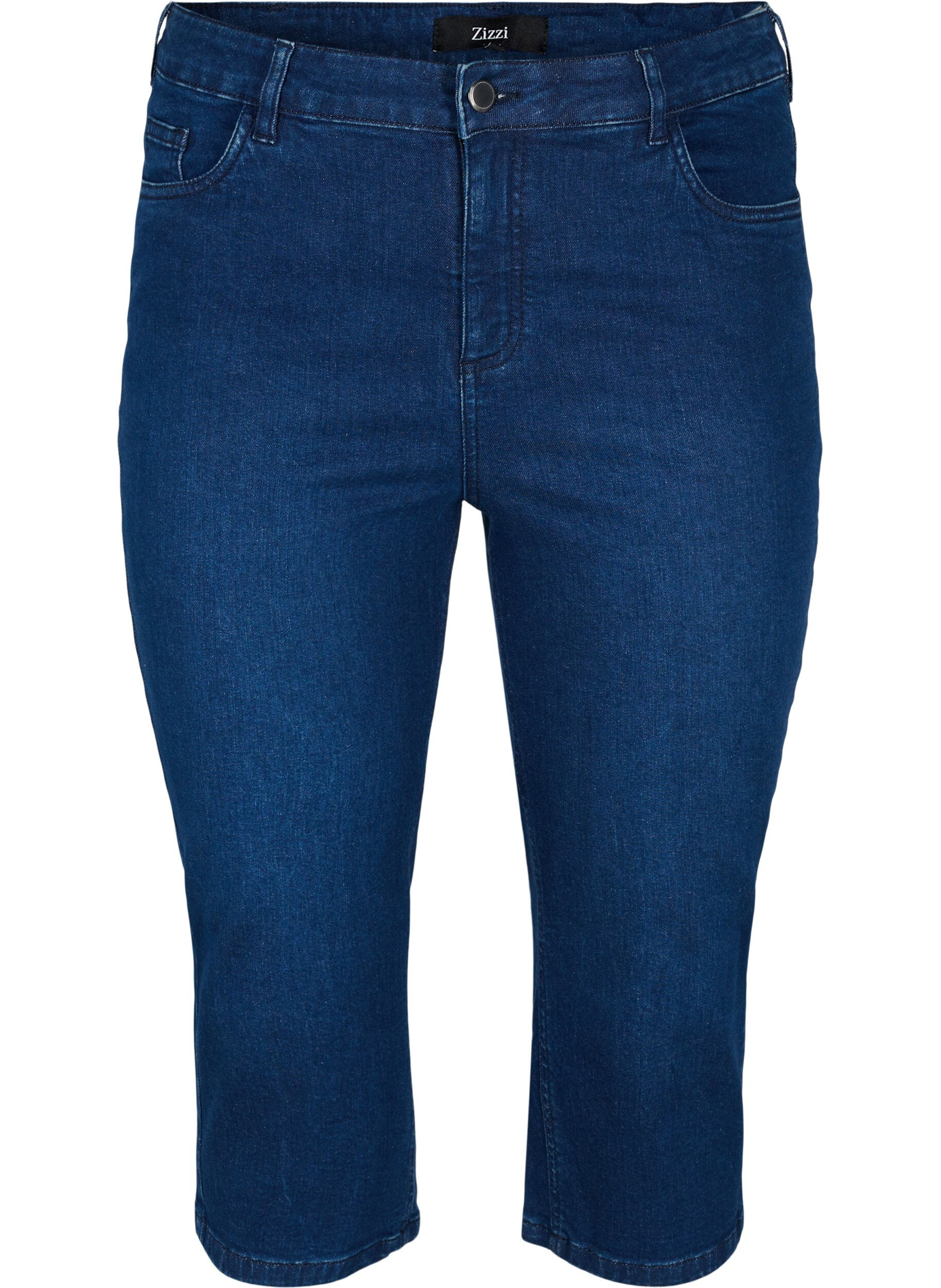 Zizzi Close-fitting denim capris in cotton, Dark blue denim, Packshot image number 0