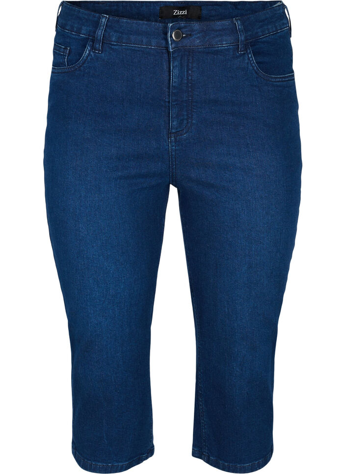 Close-fitting denim capris in cotton, Dark blue denim, Packshot image number 0