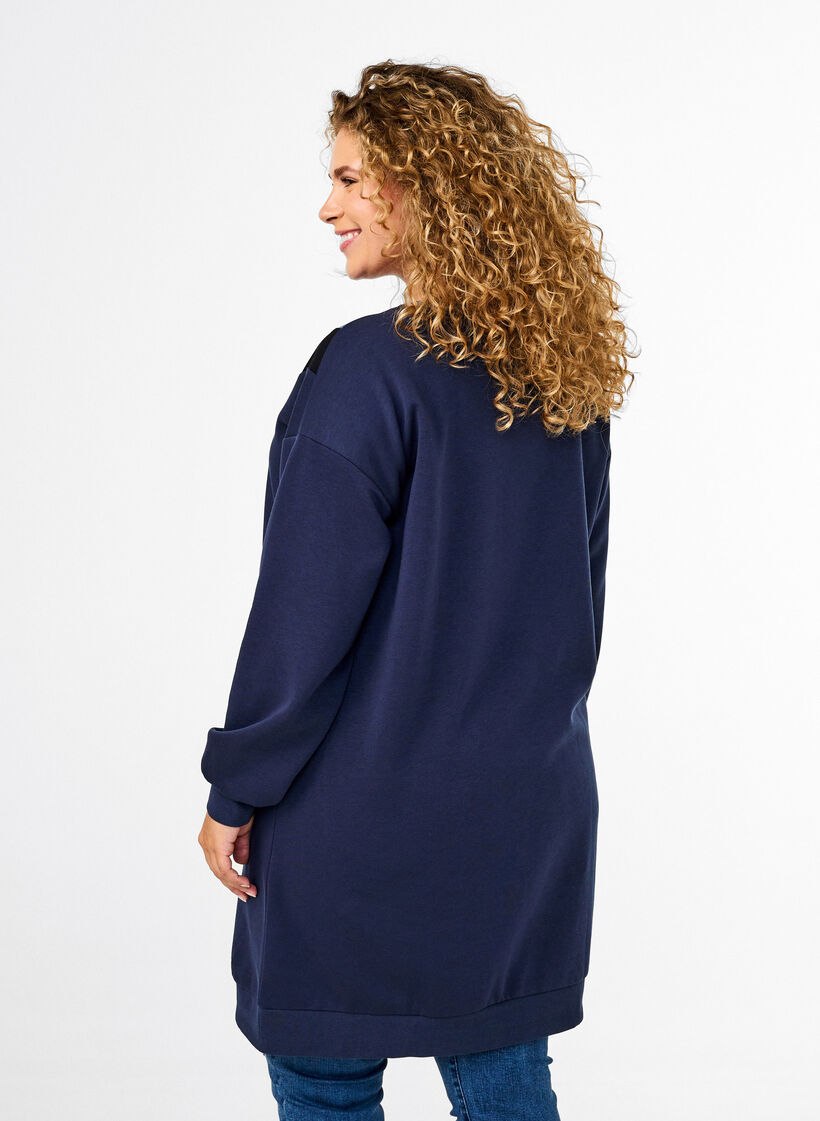 Dluga bluza dresowa w kolorowe bloki, Navy B. Color Block, Model image number 1