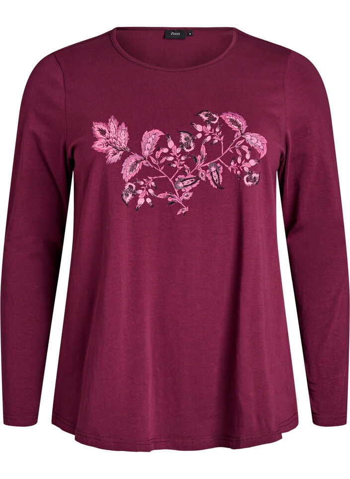 Nocna koszula z bawelny z nadrukiem z przodu, Ciemnobordowy, Packshot image number 0