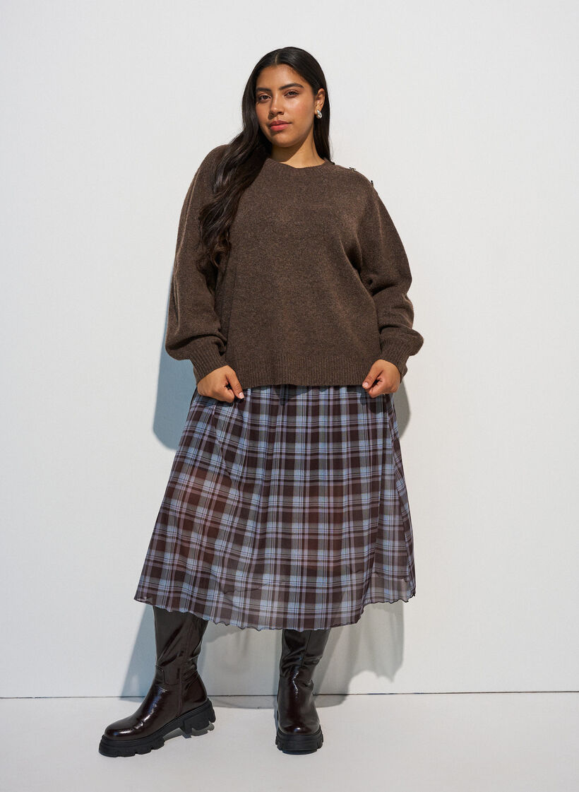 Bluzka dzianinowa z ozdobnym guzikiem, Brązowy, Model image number 1