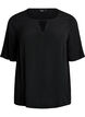 Wiskozowa bluzka z kr&oacute;tkim rekawem i nadrukiem, Czarne, Packshot image number 0