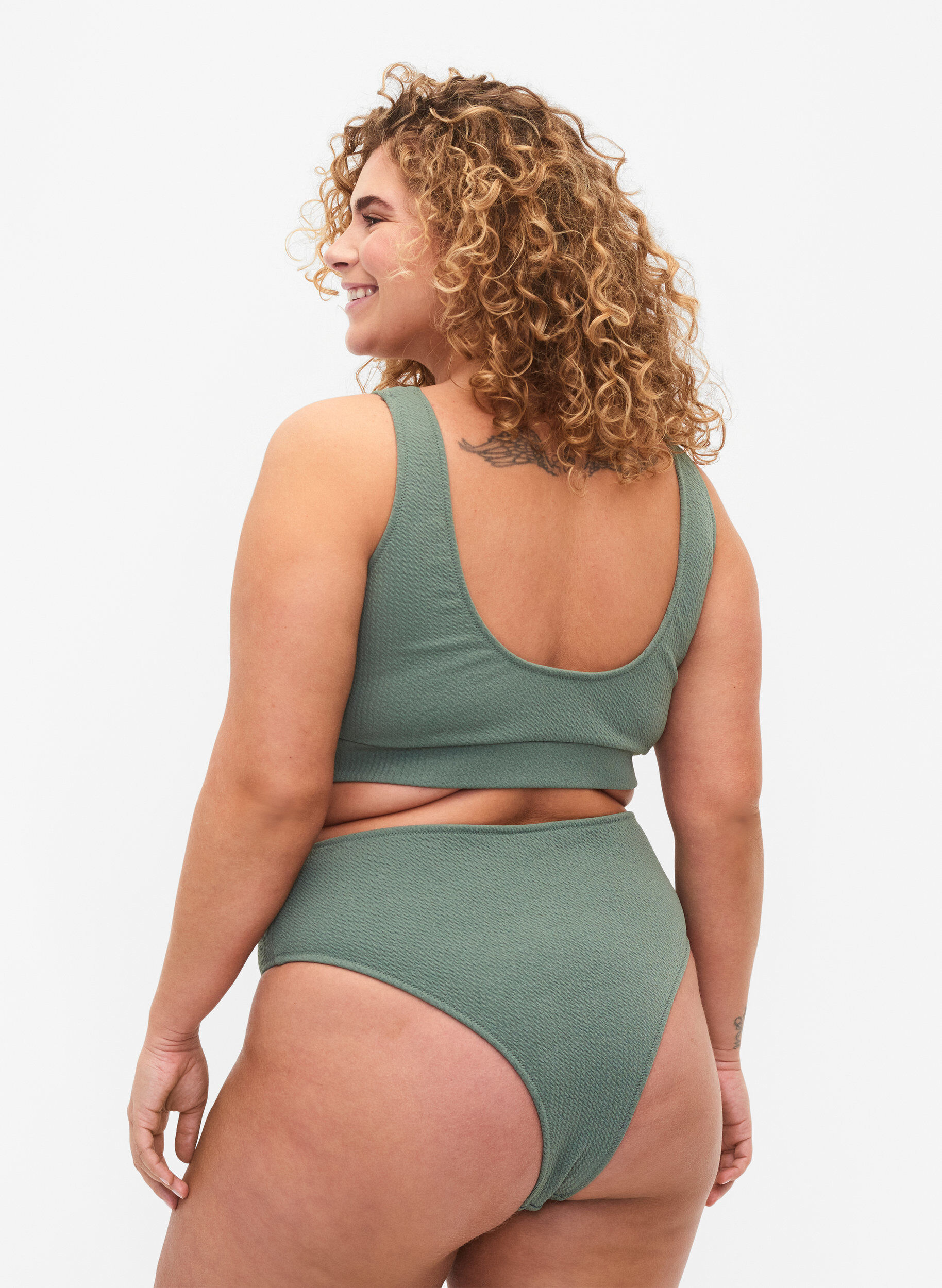 Zizzi Figi damskie od bikini z krepa, Zielony, Model image number 1