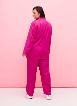 Wiskozowe spodnie zakardowe ton w ton, Rose Violet, Model image number 1