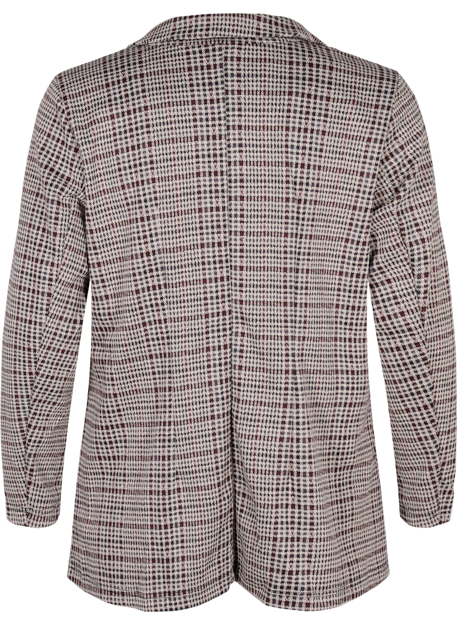 Zizzi Checkered blazer with button closure, Brown Check, Packshot image number 1