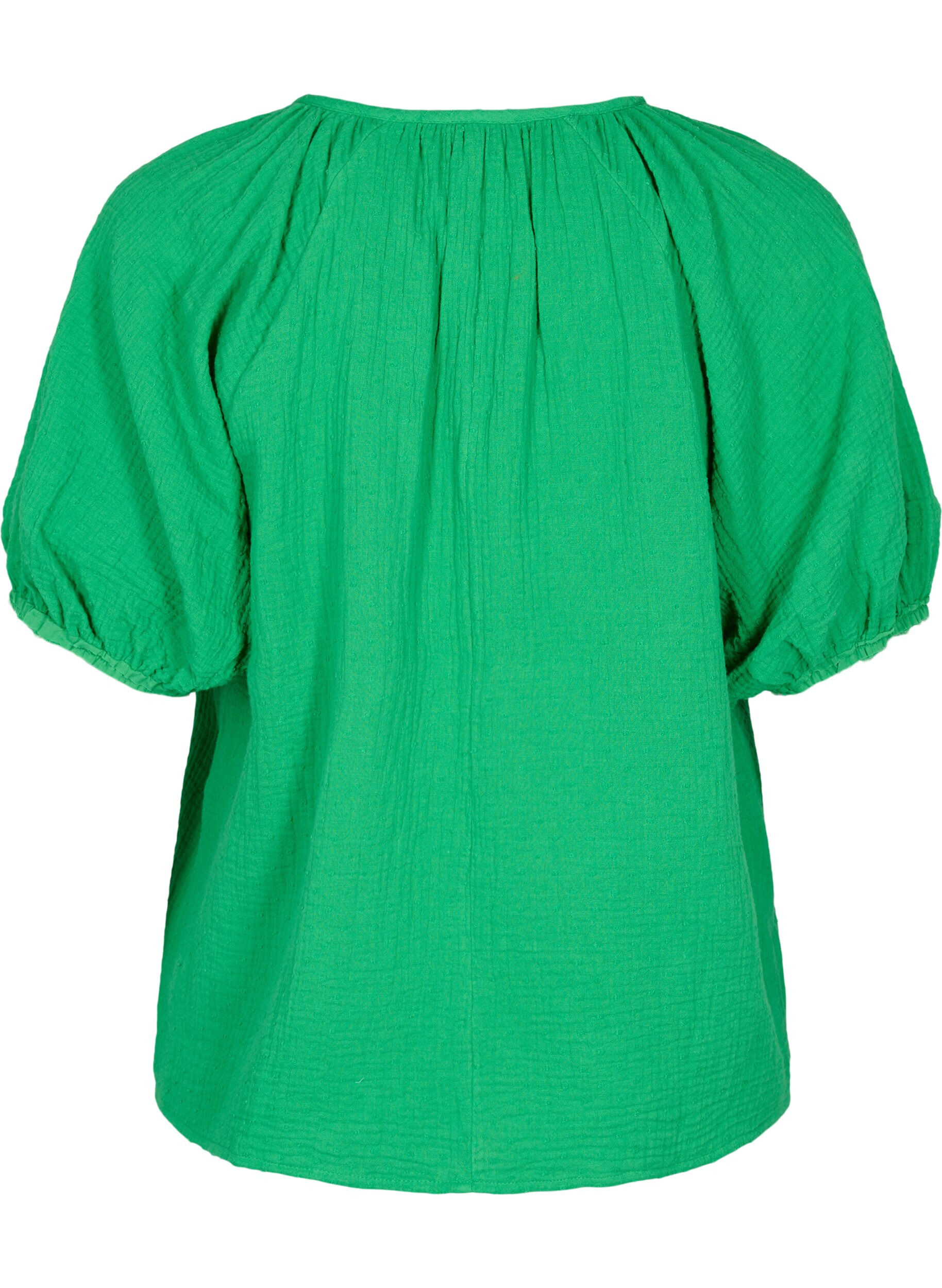Zizzi Bawelniana bluzka z rekawami 1/2, Bright Green, Packshot image number 1