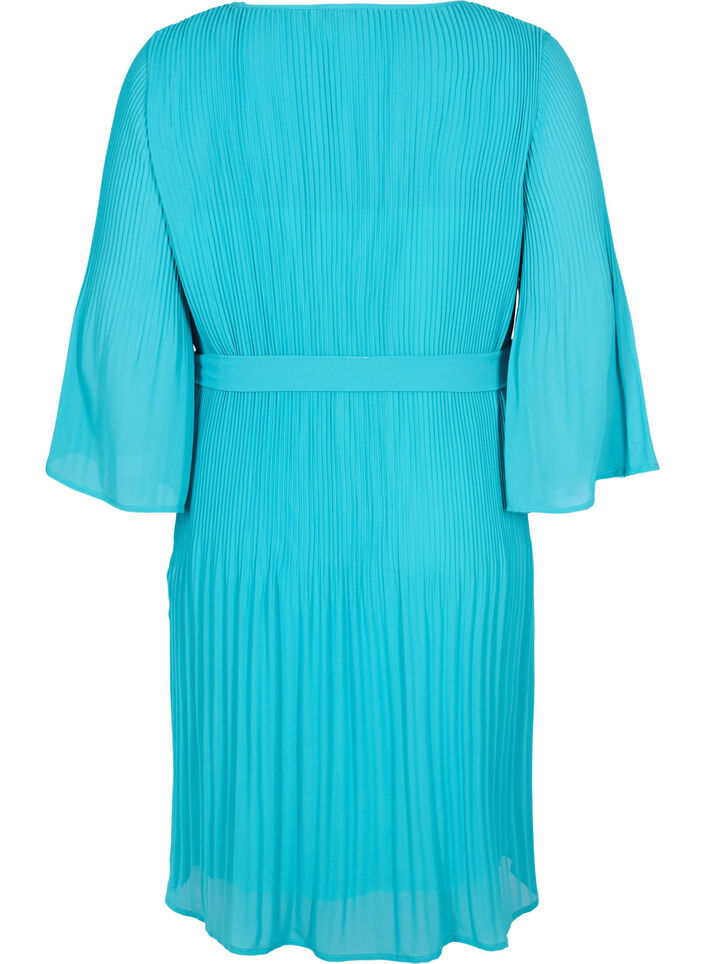 Pleated dress with 3/4 sleeves, Turquoise, Packshot image number 1