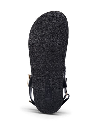 Szerokie skórzane sandaly z aksamitnymi paskami, Black, Packshot image number 5