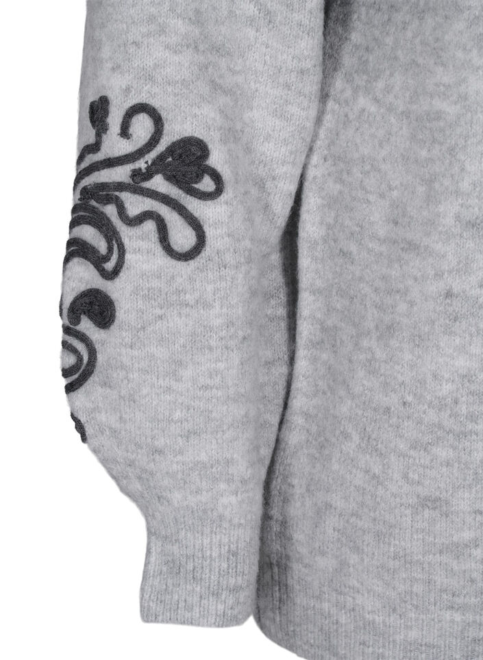 Dzianinowa bluzka z ozdobnym wzorem, Light Grey Melange, Packshot image number 3