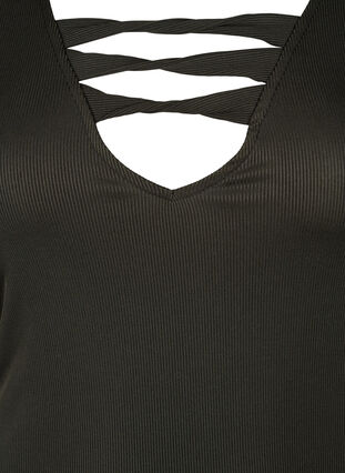 Obcisla sukienka z dekoltem w szpic i paskami, Black, Packshot image number 2