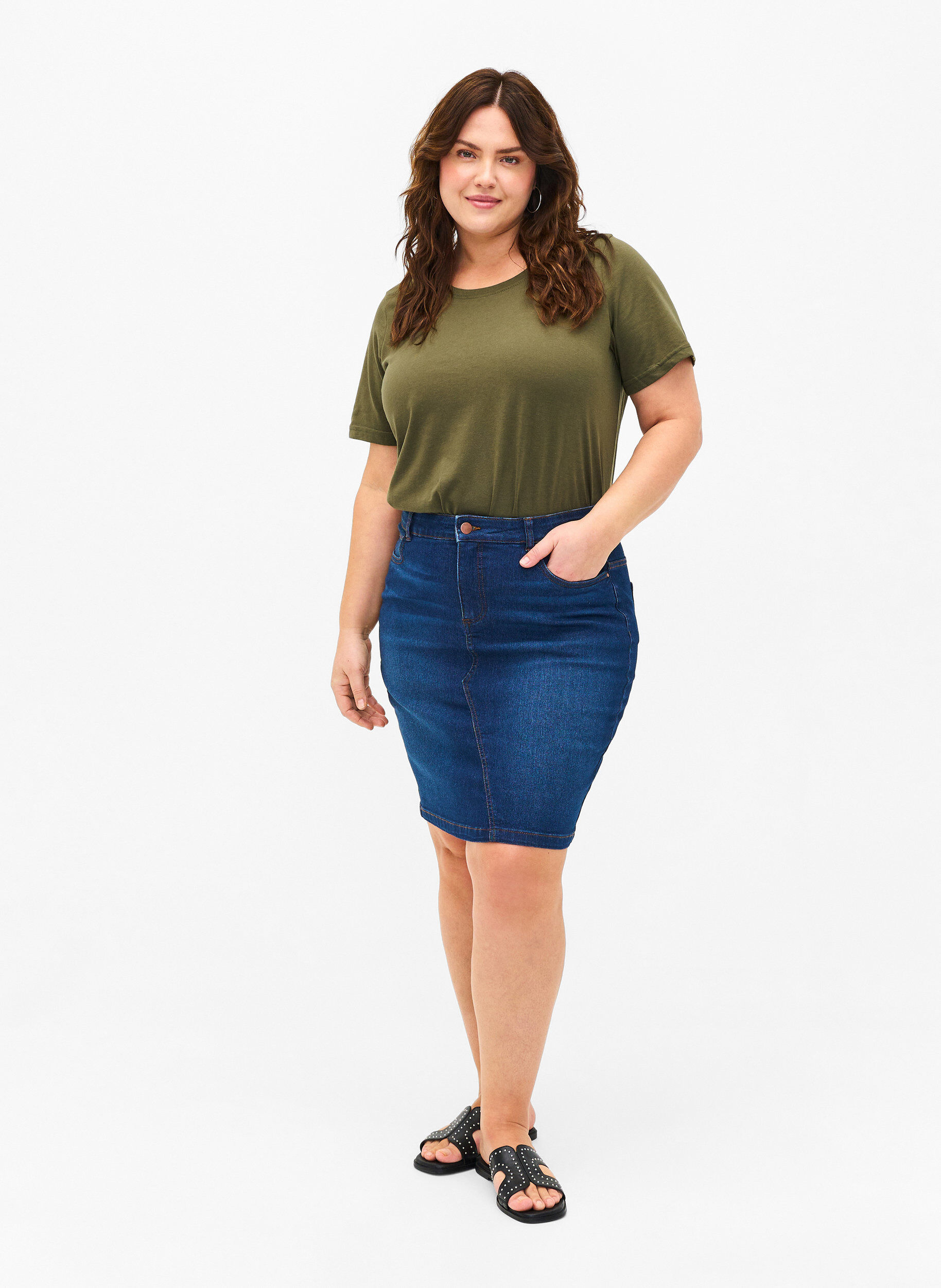 Zizzi Flash - koszulka z okraglym dekoltem, Olivie Night, Model image number 2