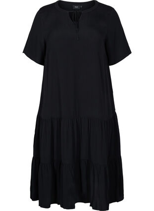 Wiskozowa sukienka z krótkim rekawem, Black, Packshot image number 0