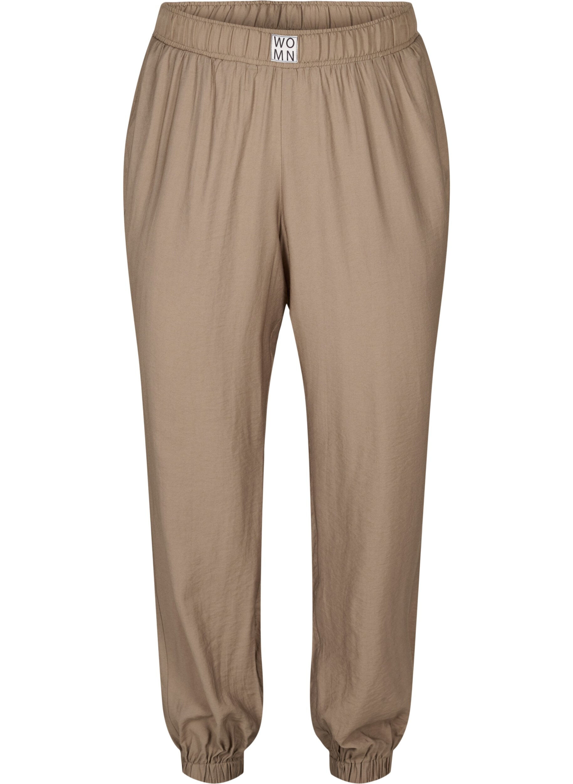 Zizzi Loose viscose trousers with elastic borders and pockets, Timber Wolf, Packshot image number 0