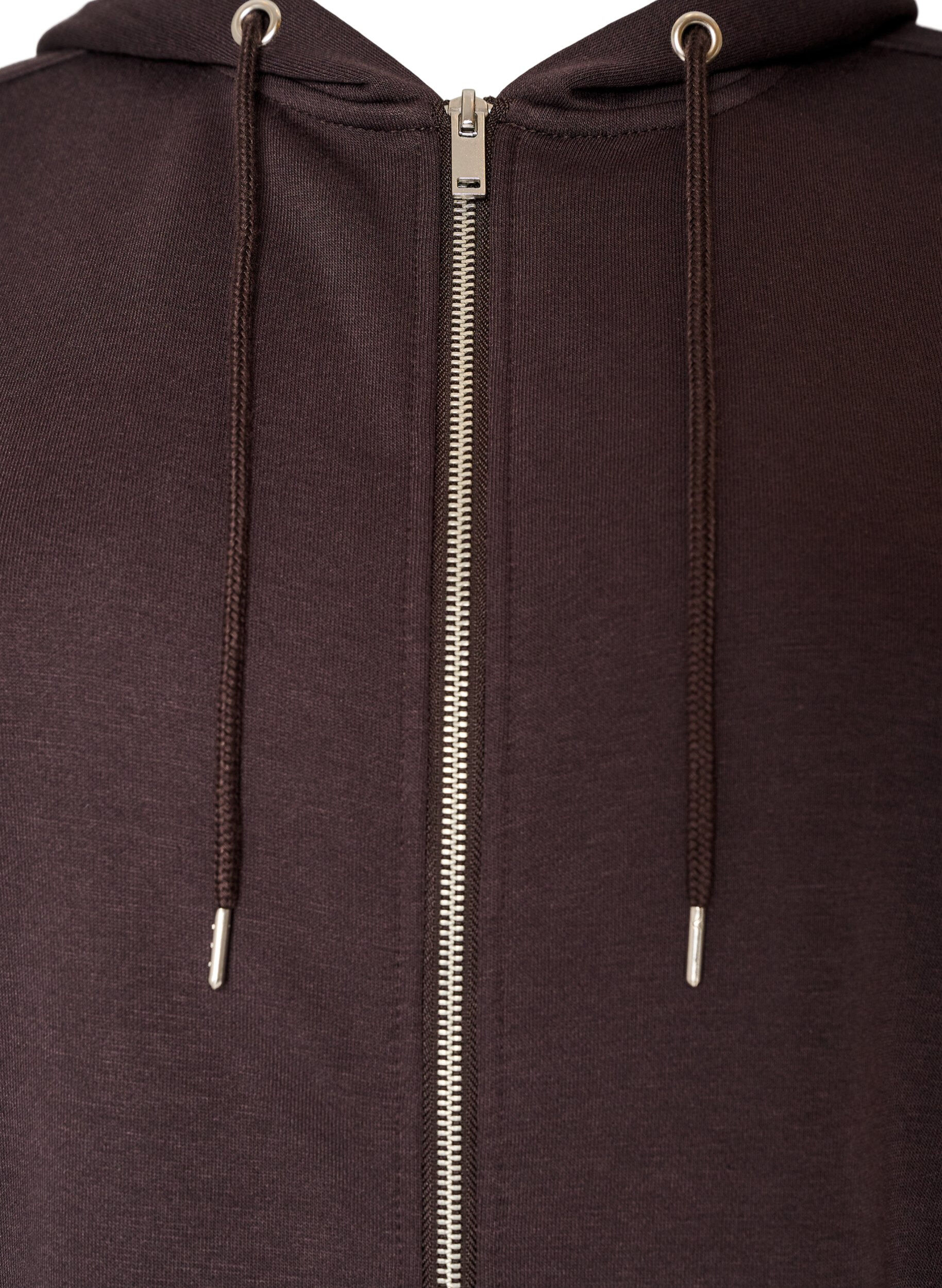 ZizziDluga bluza z kapturem, zamkiem blyskawicznym i kieszeniami, Brązowy, Packshot image number 2