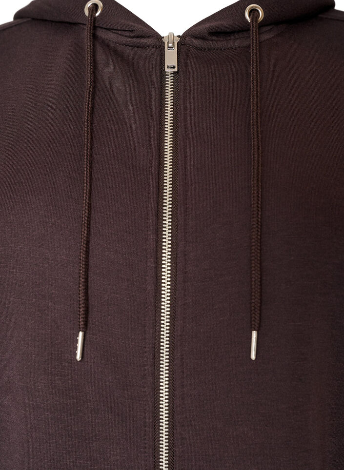 Dluga bluza z kapturem, zamkiem blyskawicznym i kieszeniami, Brązowy, Packshot image number 2