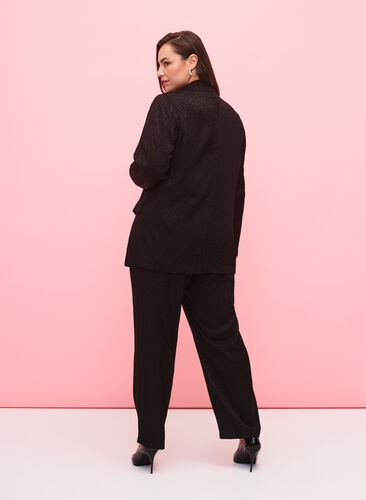 Wiskozowe spodnie zakardowe ton w ton, Black, Model image number 1