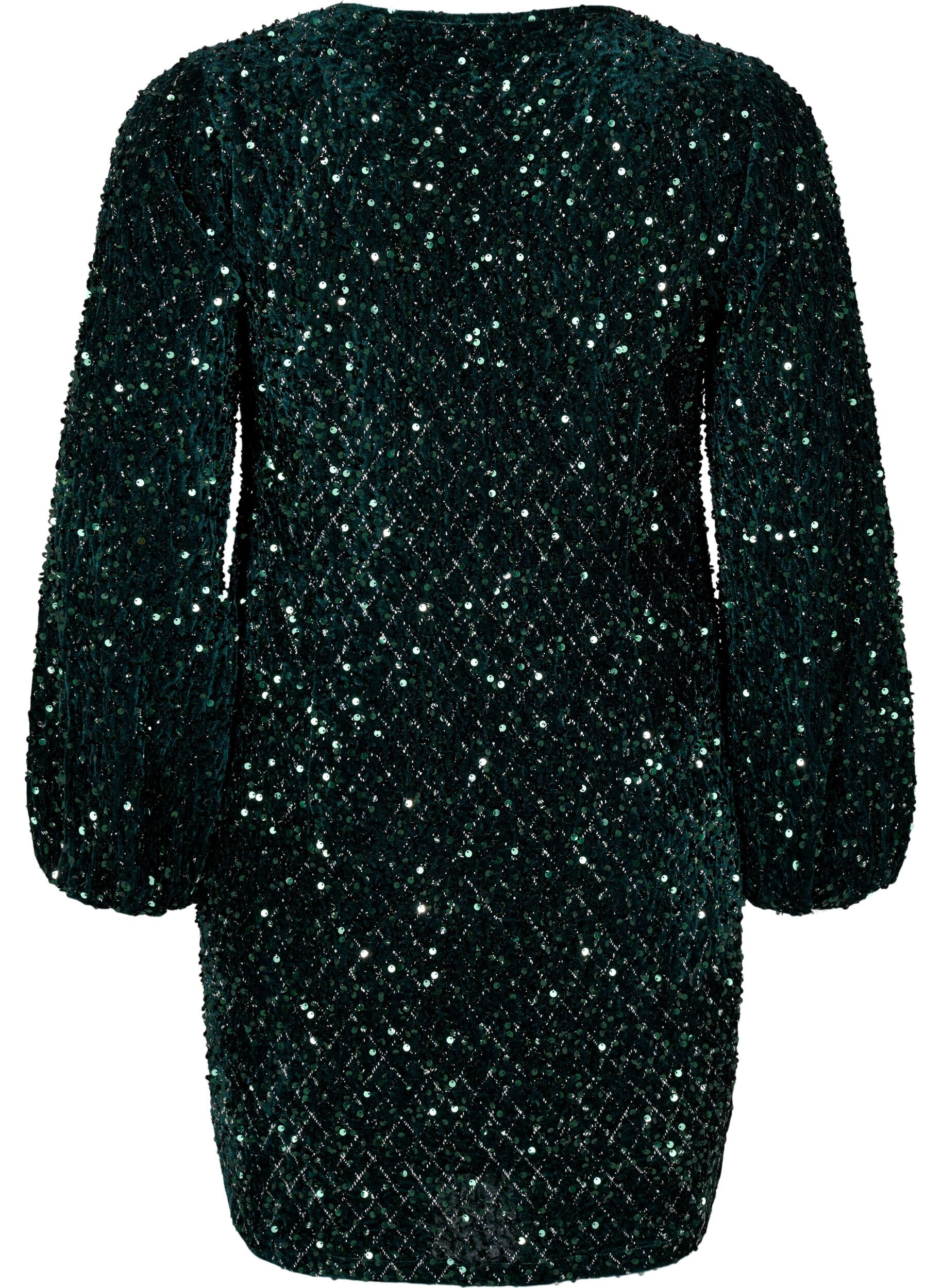 Zizzi Cekinowa sukienka z dekoltem w szpic i wzorem w krate, Rain Forest Sequins, Packshot image number 1