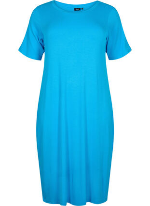 Wiskozowa sukienka midi z krótkimi rekawami, Ibiza Blue, Packshot image number 0