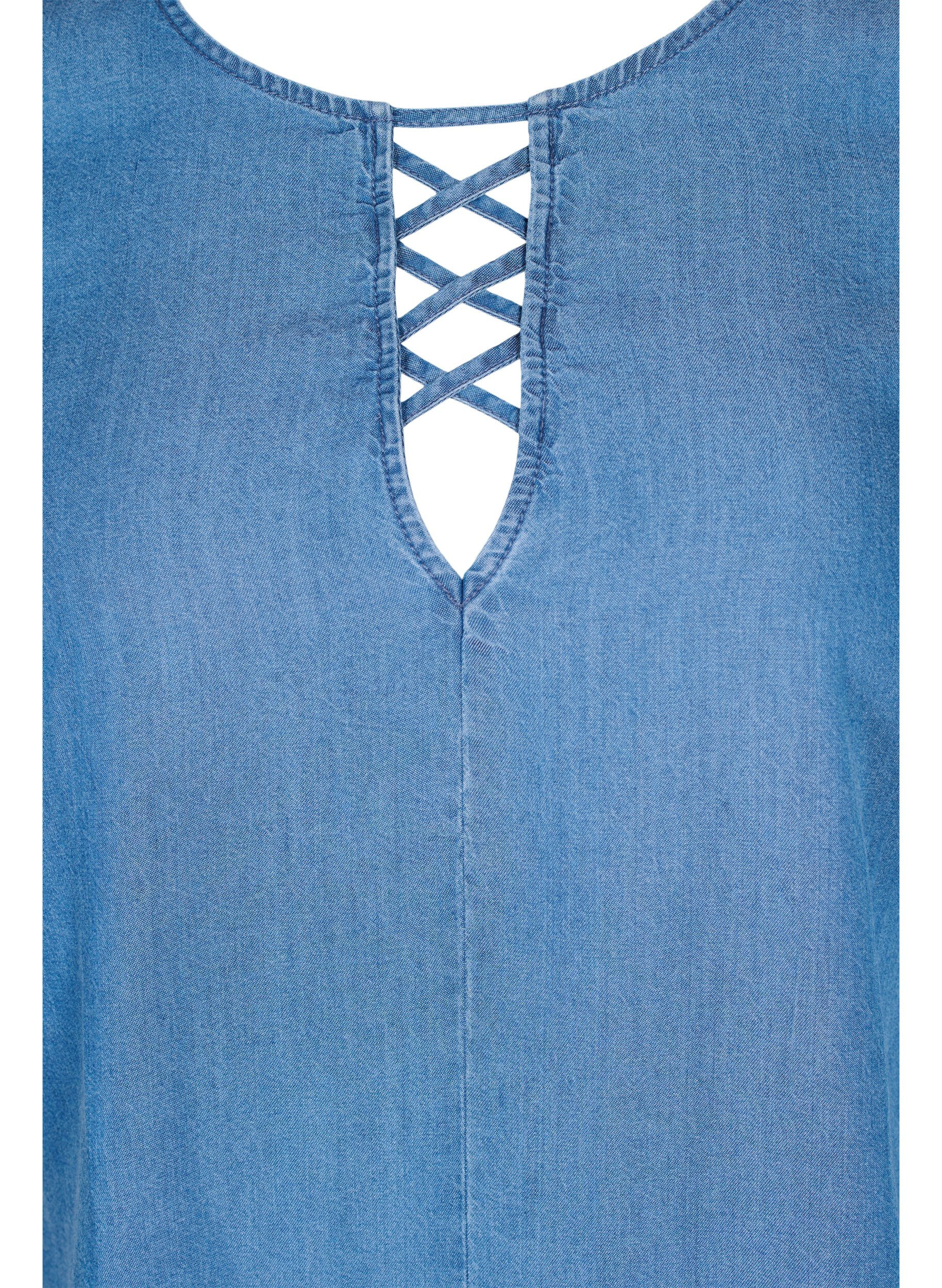 Zizzi Top z lyocellu (TENCEL&trade;) z kr&oacute;tkim rekawem, Blue denim, Packshot image number 2