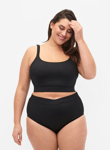 Dól bikini w jednolitym kolorze z wysokim stanem, Black, Model image number 0