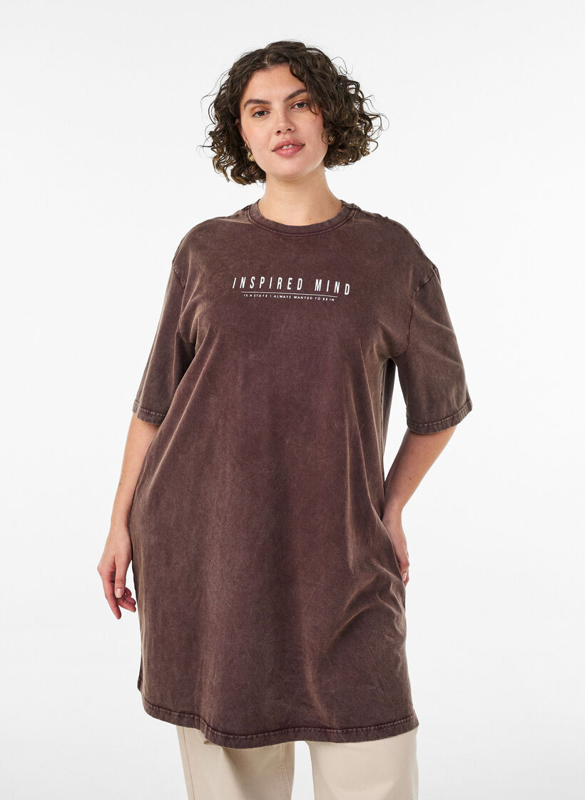 Luzna sukienka T-shirt z efektem sprania, Brązowy, Model image number 0