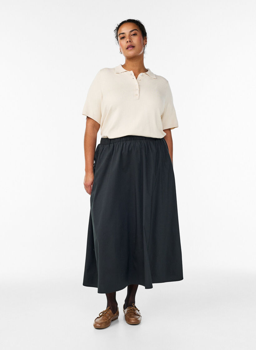 Drobno dzianej koszulka polo z kr&oacute;tkim rekawem, Beżowy, Model image number 0