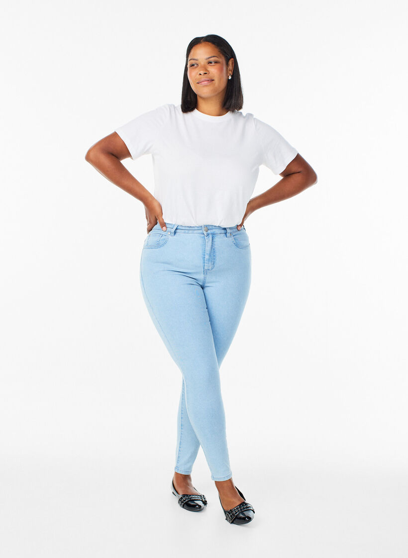 Jeansy super slim z wysokim stanem Amy, Niebieskie, Model image number 0
