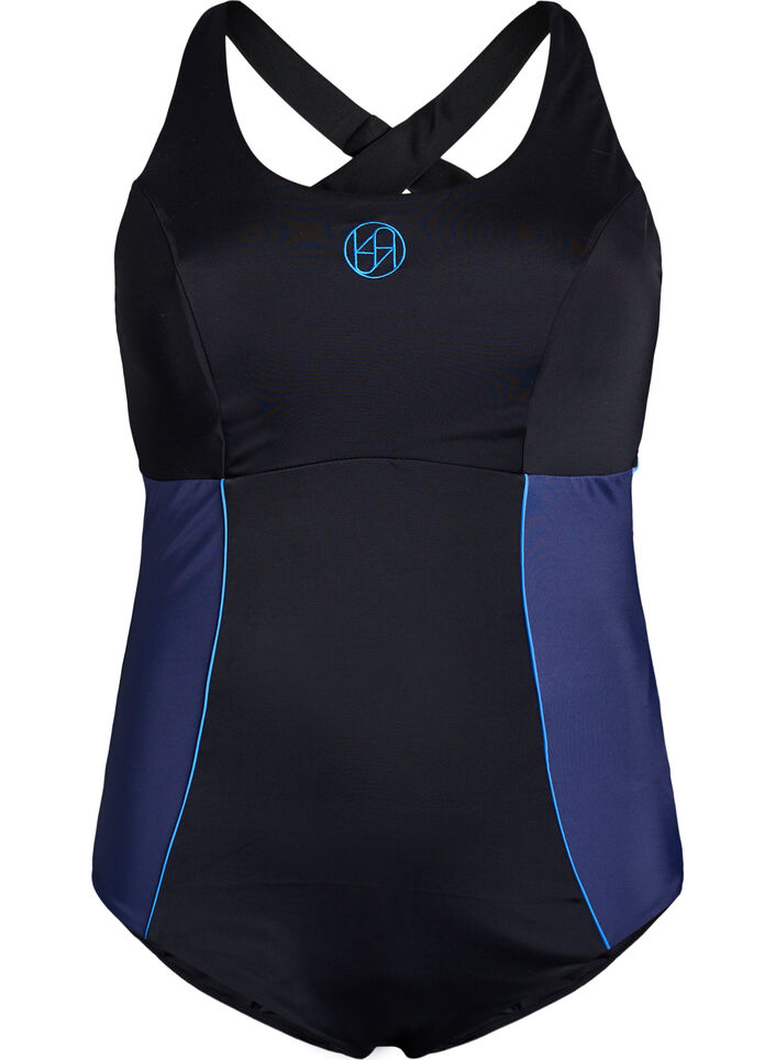 Sportowy kostium z krzyzowanymi ramiaczkami, Czarne, Packshot image number 0