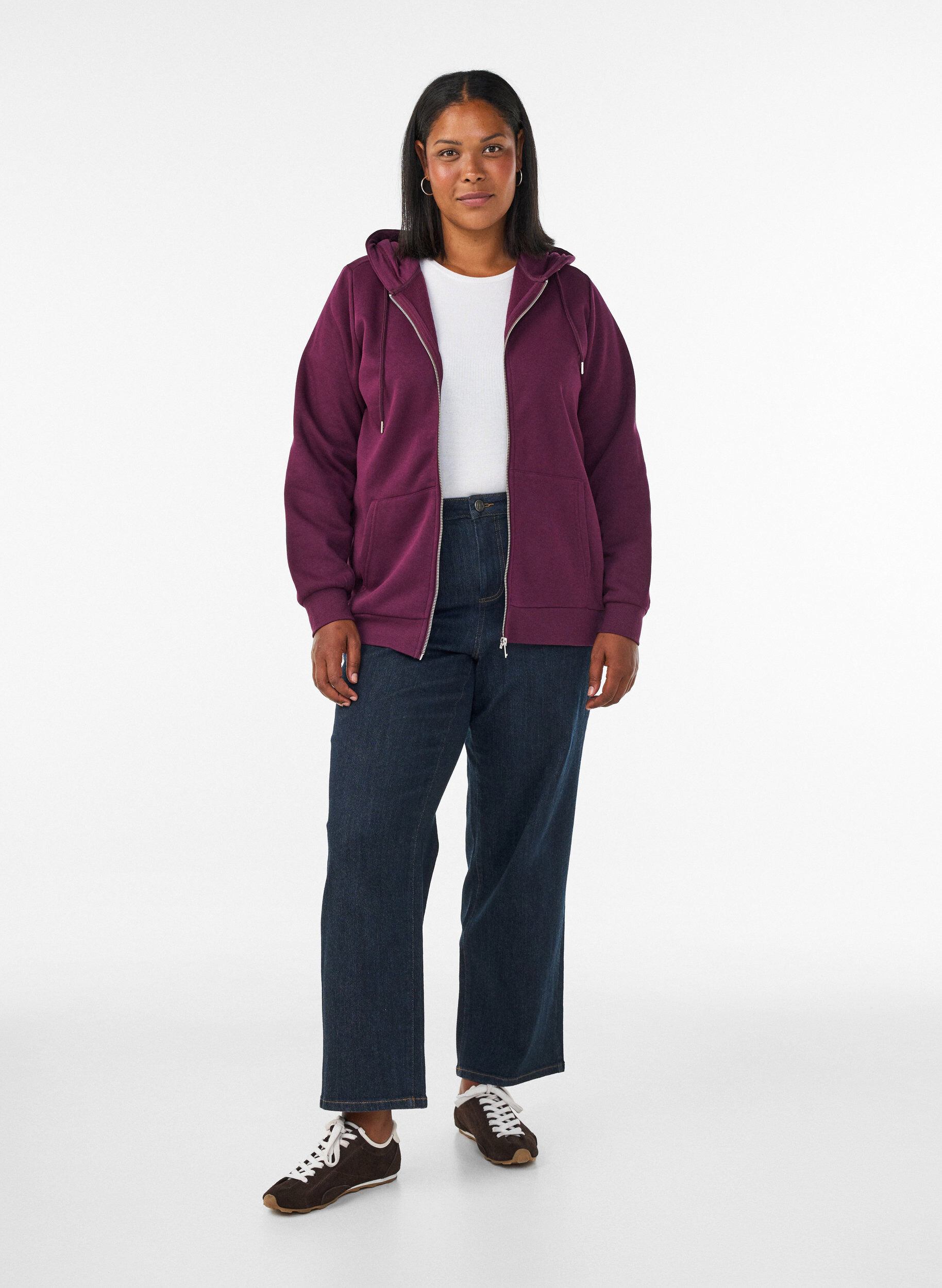 ZizziBluza z kapturem, zamkiem blyskawicznym i kieszeniami, Fioletowy, Model image number 1