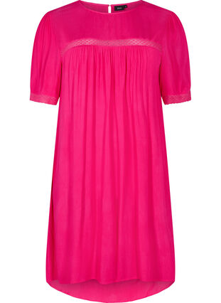 Wiskozowa sukienka z koronkowym paskiem, Bright Rose, Packshot image number 0